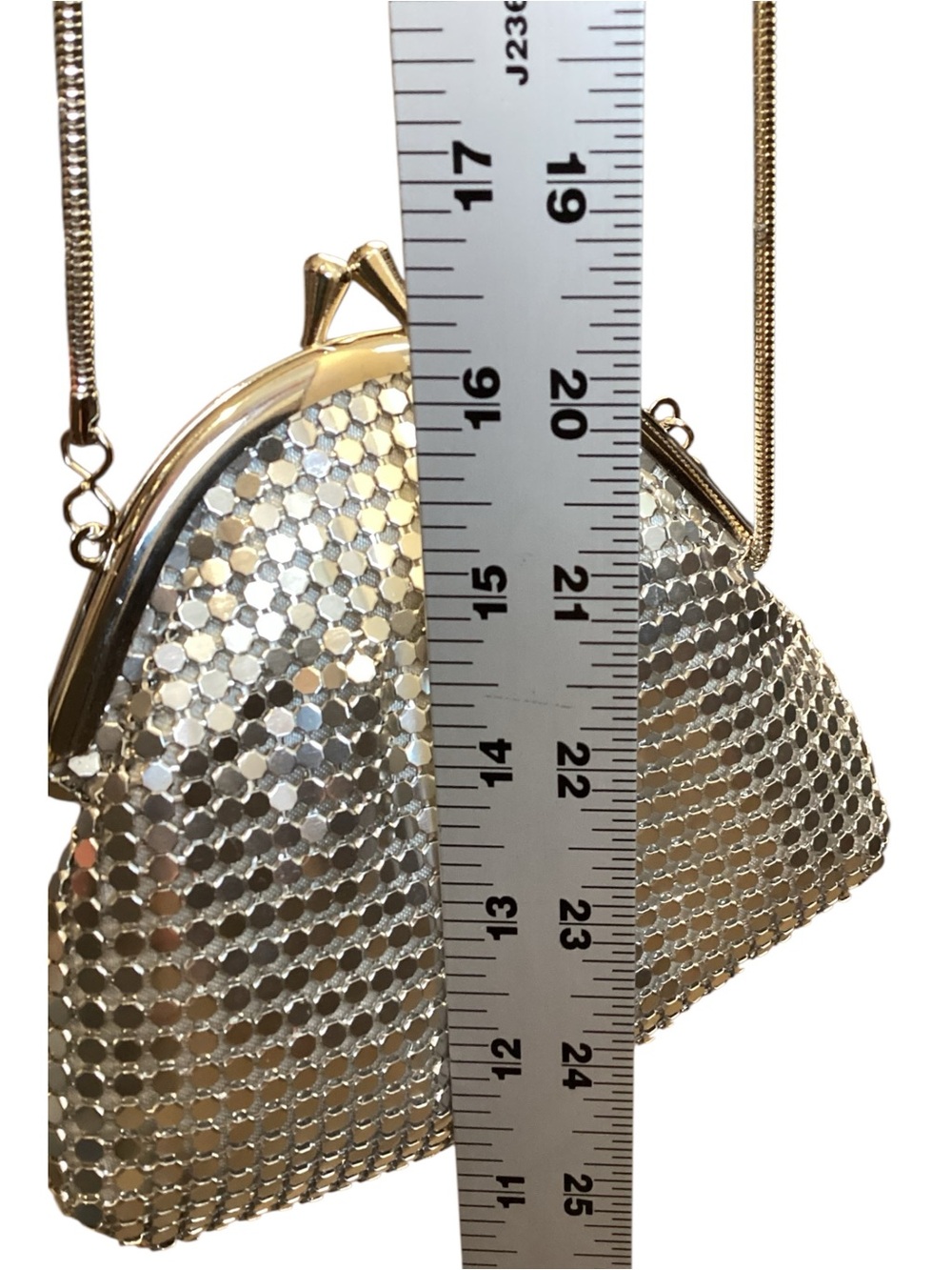 Mark. Silver Metal Mesh Evening Bag Kiss Lock Clutch Chain Strap Y2K Disco Glam - Picture 5 of 10